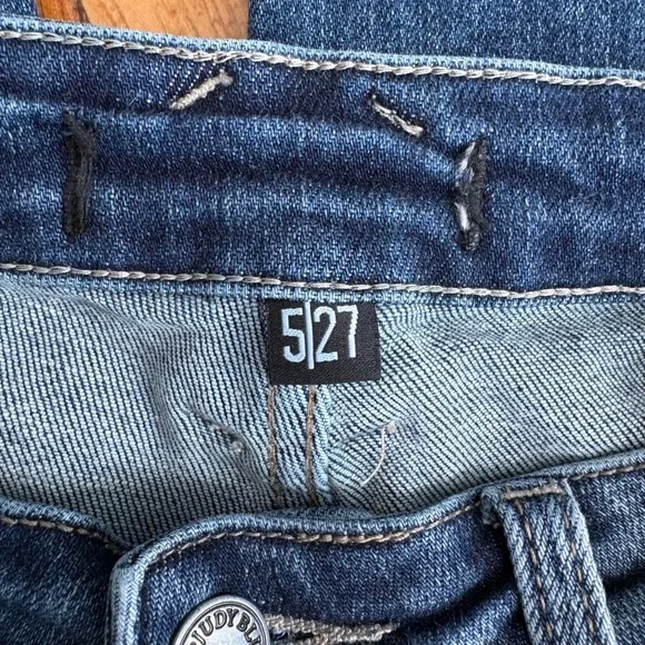 Judy Blue Women's Mid Wash Cropped Flare Jeans Distressed Frayed Hem Size 5 27 - Picture 5 of 6